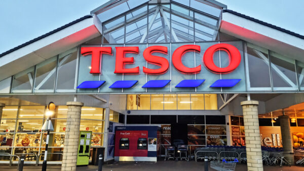 A Tesco supermarket exterior in the early morning before the shoppers arrive.