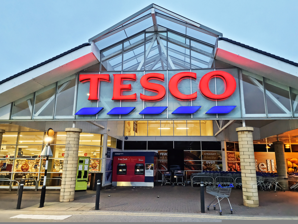 A Tesco supermarket exterior in the early morning before the shoppers arrive.