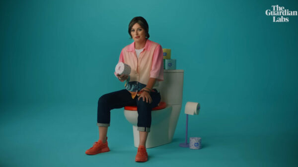 video with comedian Zoe Lyons informing audiences how they can do more for the environment: Lyons is sat on a toilet with toilet roll in her hands for The Guardian x Who Gives A Crap collab