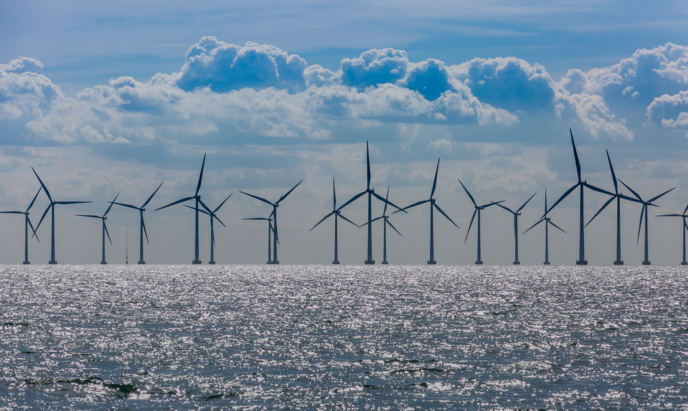 Windmills in the sea. Wind power. Green energyBP may build two offshore wind farms in late 2024 off the coasts of north Wales and northwest England – if planning permission allows.