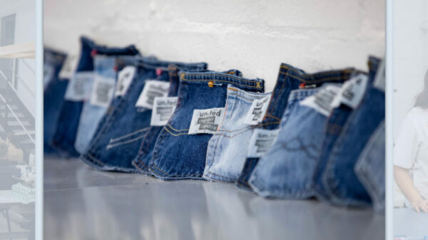 A pile of jeans repaired by URC