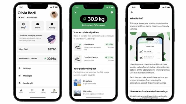 Uber's latest eco move introduces a 'Emissions Savings' feature which lets riders monitor their carbon footprint on a rolling basis.